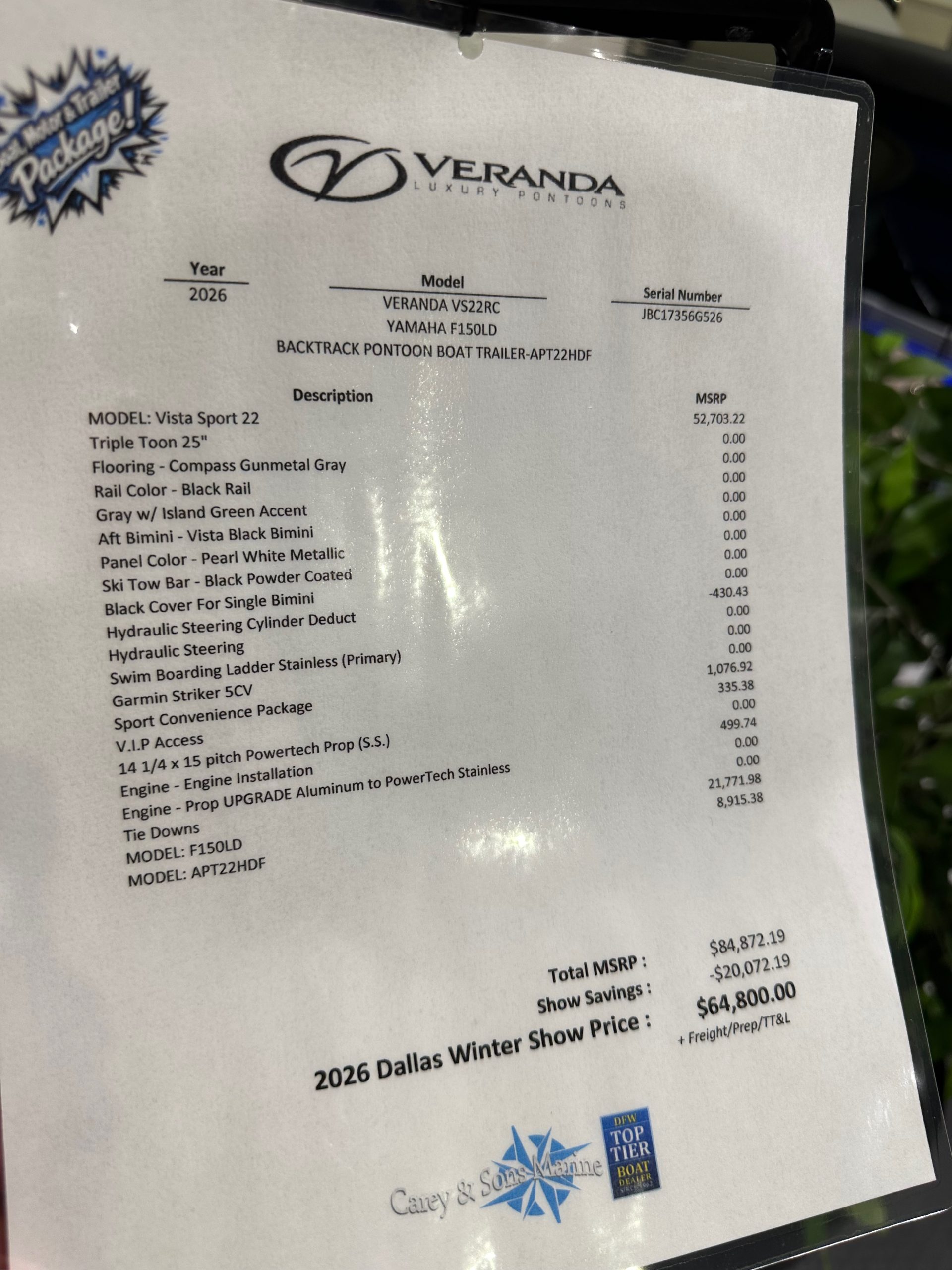 2026 Veranda VS22RC Tri-Toon