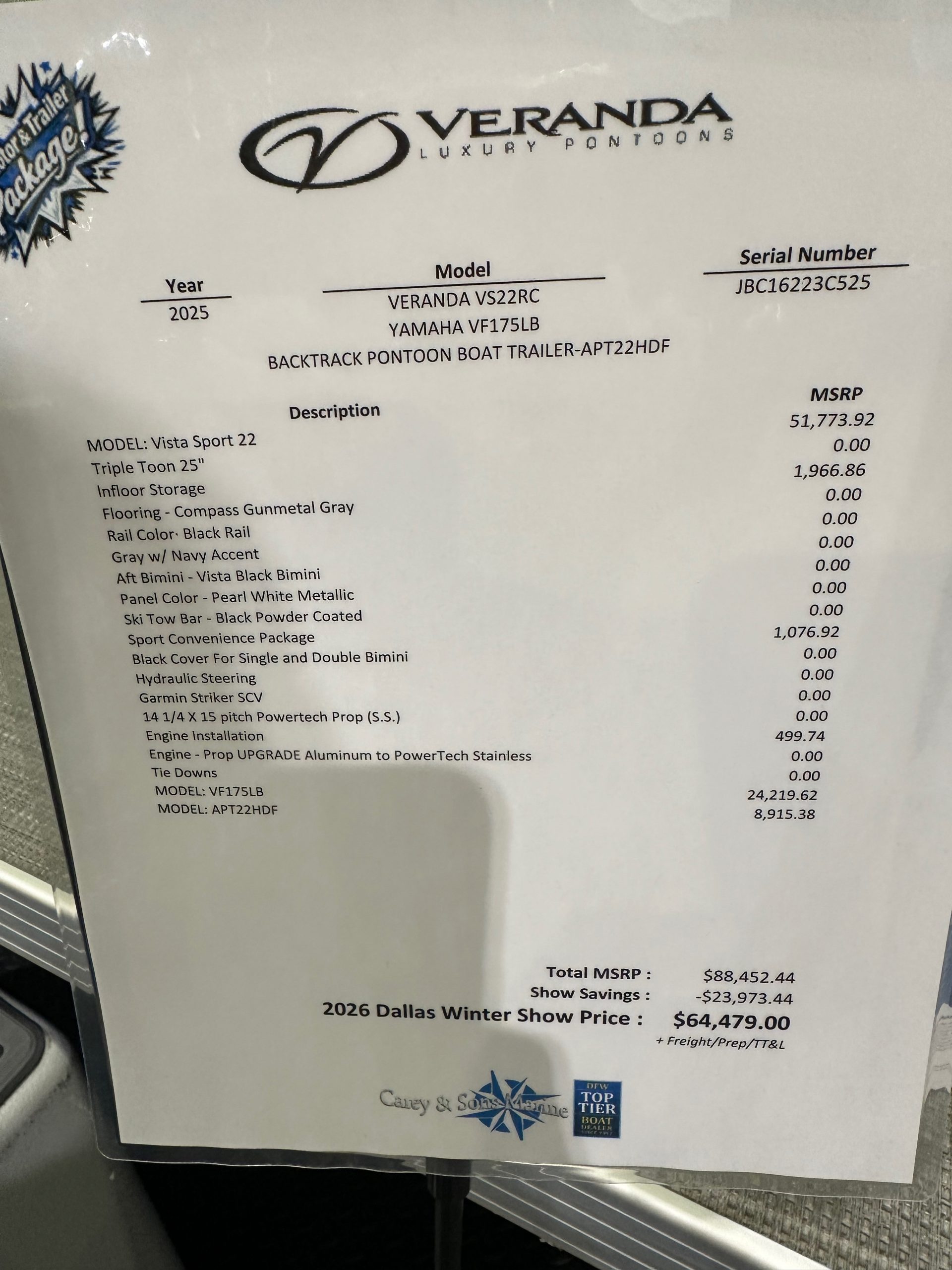 2026 Veranda VS22RC Tri-Toon