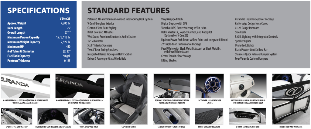 New Veranda V One 25 Pontoon (Pearl White)